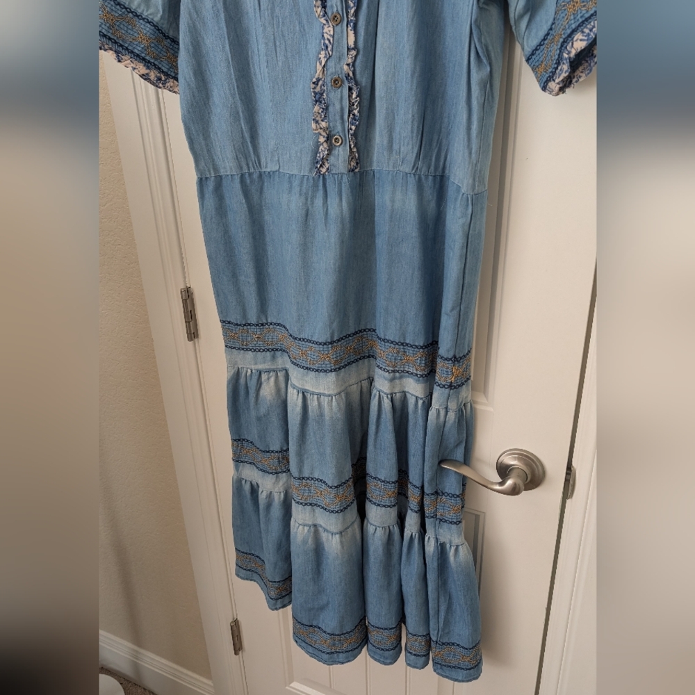Lapis Blue Denim‎ Tiered Embroidered Maxi Dress M - Picture 11 of 15